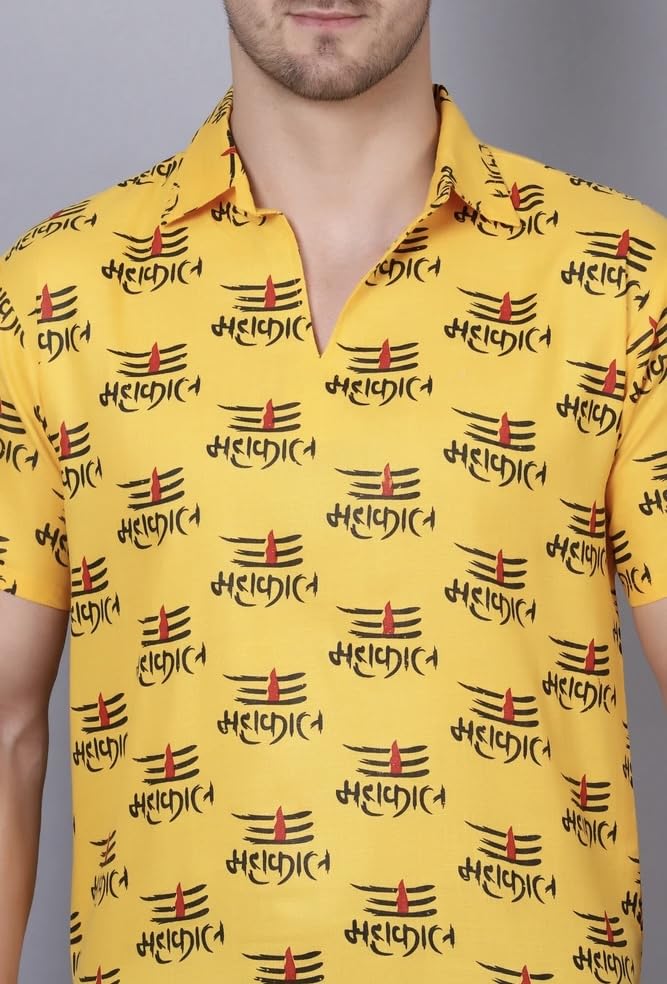 Image of THE MAKKI Trends - Om Printed Kurta for Men & Boys | Cotton Half Sleeve Mahadev Mahakal Kurta T-Shirt for Events, Festivals, and Religious Ceremonies (Regular)