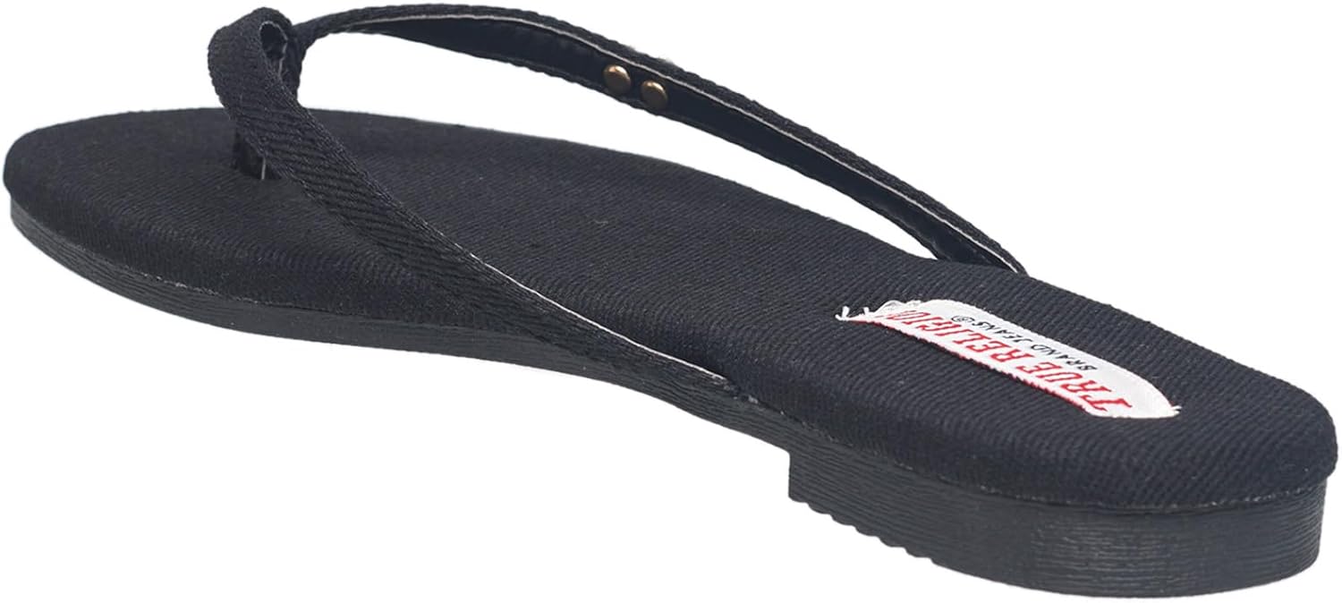 True Religion Women’s Minimalist Flip Flop Sandals – Sleek Style with Gold Logo Charm