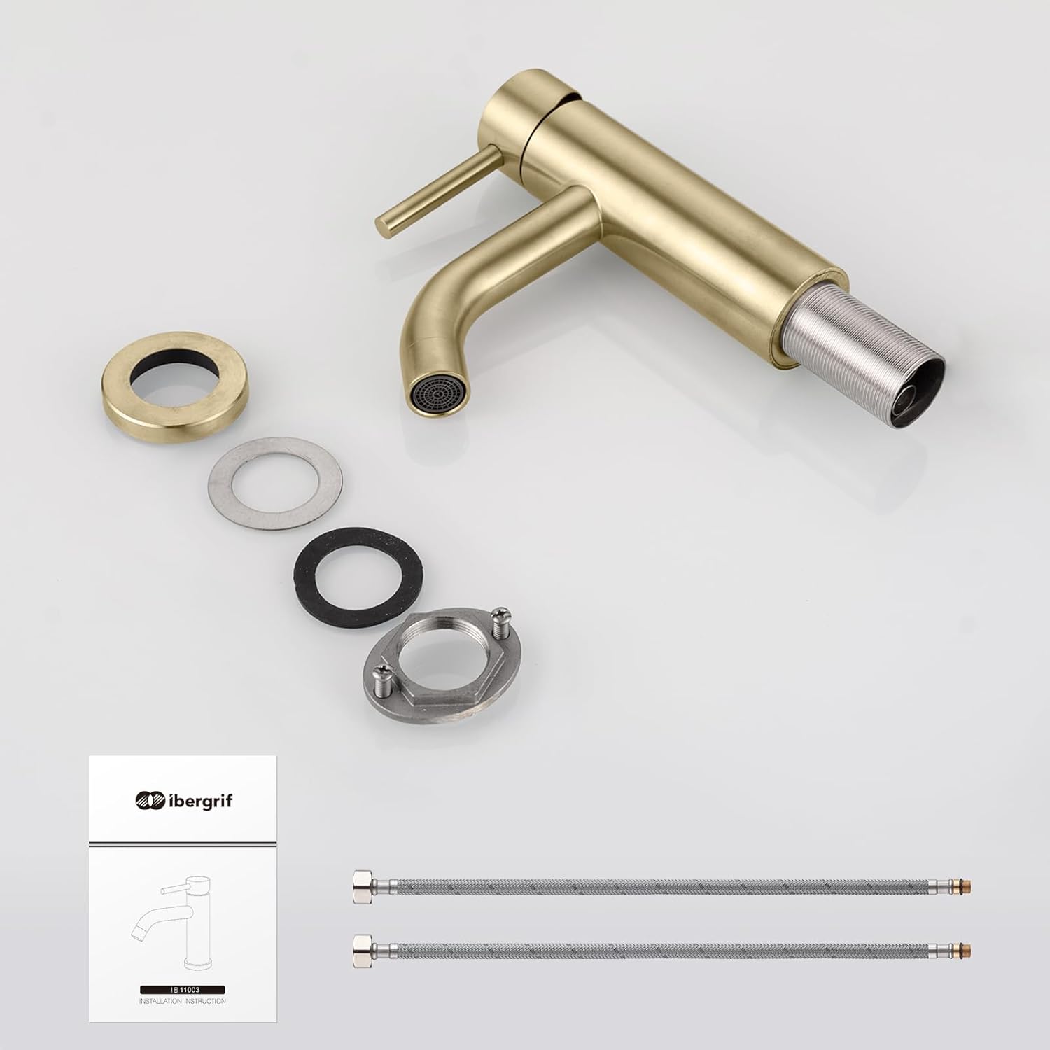 Exploded view of Ibergrif M11003Y faucet parts and installation hardware