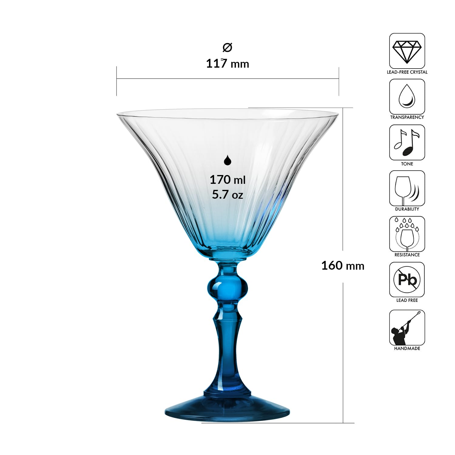 Krosno Martini- und Cocktailgläser Bubble Türkis, 2er Set, 170 ml | Bleifreies Kristallglas von Celebration Moments Kollektion für Martini, Cosmopolitan und Manhattan, spülmaschinenfest