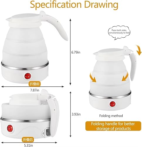 Miniatura 5 de Hervidor eléctrico plegable de viaje, mini caldera de agua plegable portátil con apagado automático, compacta y ligera para viajes, camping, oficina