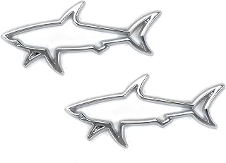 Modengzhe 2 Pcs Hollow Shark Shape Metal Emblem Decor Car Body Decorative Decal Sticker Zinc Alloy (Silver, 3-1/6"x1-3/8)