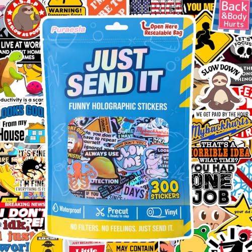 300PCS Funny Just Send it Stickers for Adults (Dirty) by Puraelsa - Hard Hat Sticker Pack Humor Work decor for Water Bottle Blue Collar gift for Men Laptop Helmet Cars Tool Box Cars Waterproof