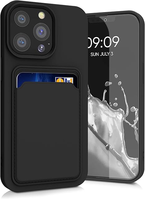 kwmobile Case Compatible with Apple iPhone 13 Pro - Soft TPU Phone Cover with Credit Card Holder Slot on Back - Black