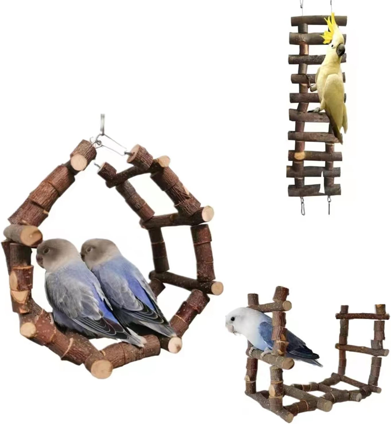 XLpeixin Parakeet Swing,Natural Bird Swing Hanging Cage Toys Bird Wooden Ladder Hammock Climbing Bird Toys for Parakeet Cockatiel Conures Budgerigar Parrots Love Birds Hamster… : Pet Supplies
