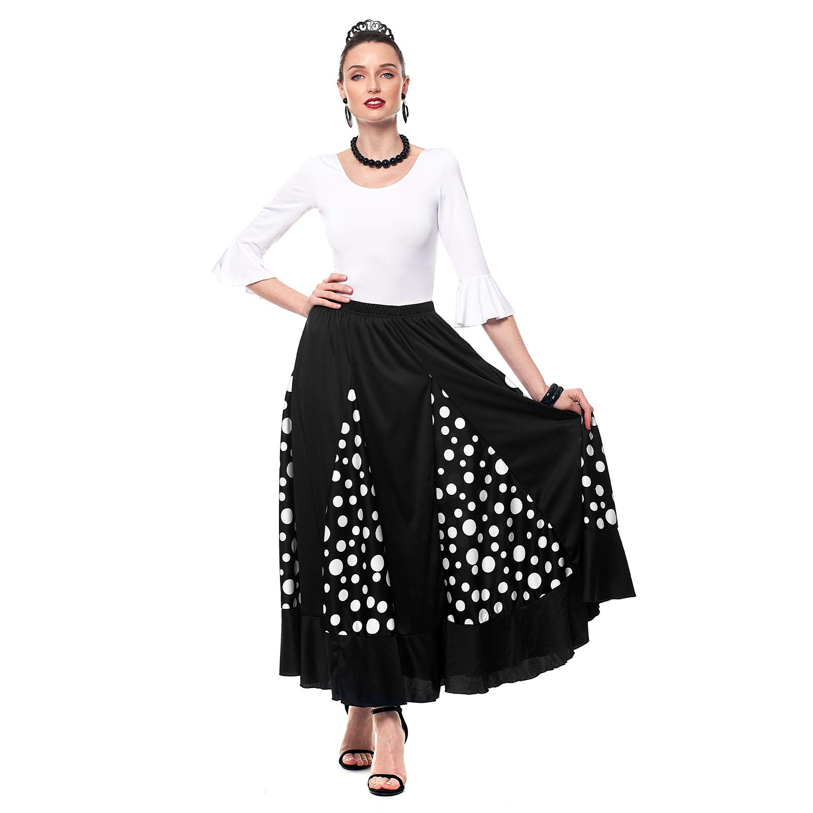 Falda Flamenca Mujer Negra con Quillas Lunares Blancos Tallas S a XXL Ensayo Baile Danza