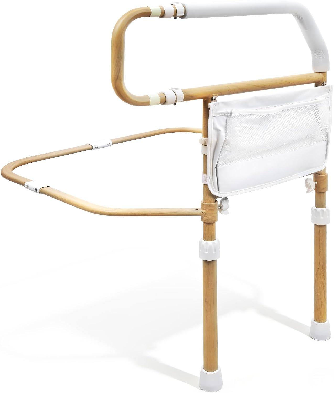 Sangohe Bed Rail for Elderly, Safety Bed Rails for Elderly Adults Getting in & Out of Bed at Home and Dorm, Bed Assist Grab Bar Handle with Storage Pocket, Light Wood, 504A03