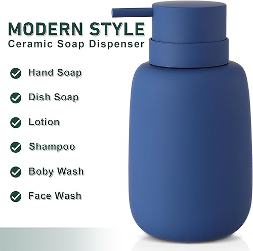 Miniatura 5 de Dispensador de jabón azul para baño, dispensador de jabón de cerámica, bomba de loción, dispensador de jabón para platos, dispensador de jabón