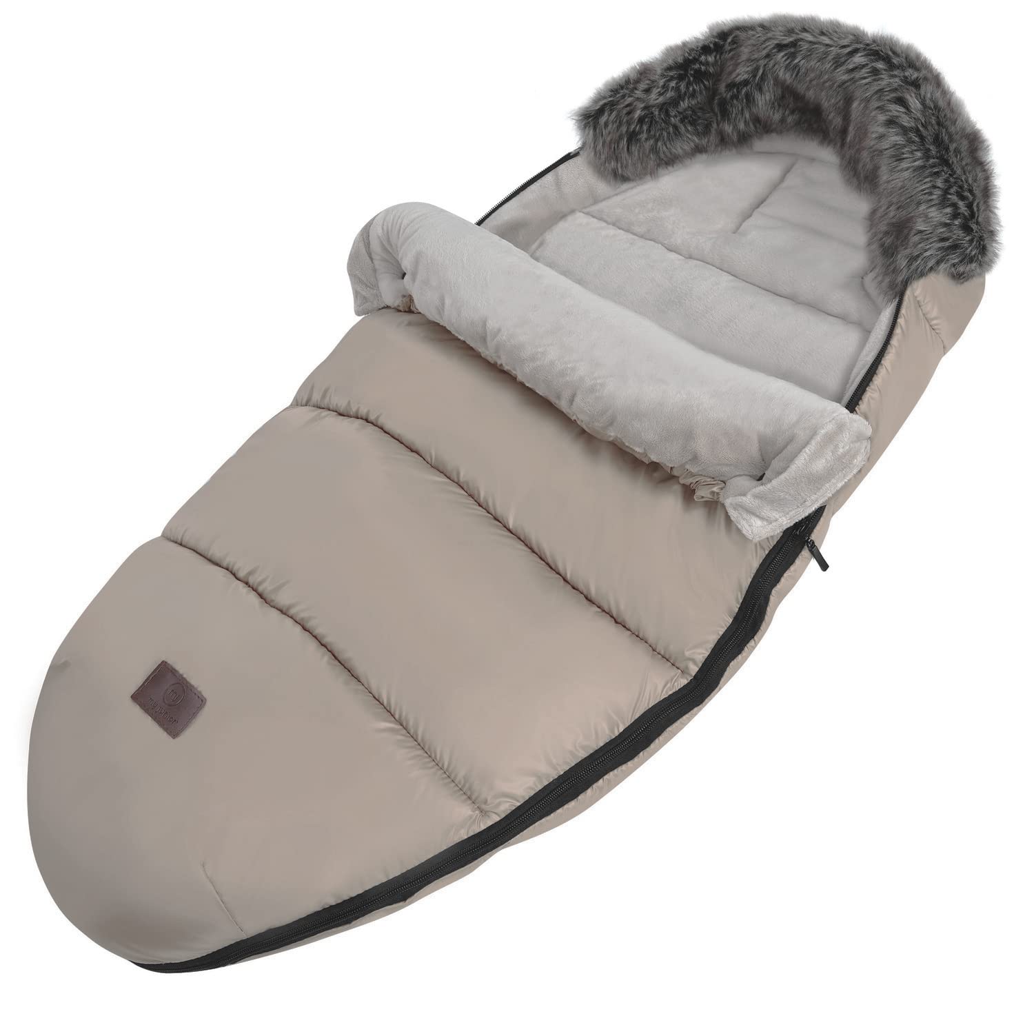 my junior® Lunar Fußsack | kuscheliger Fleece-Innenstoff | inkl. Gurtschlitze für Kinderwagen und Buggy mit 5-Punkt-Gurtsystem - Chai Latte