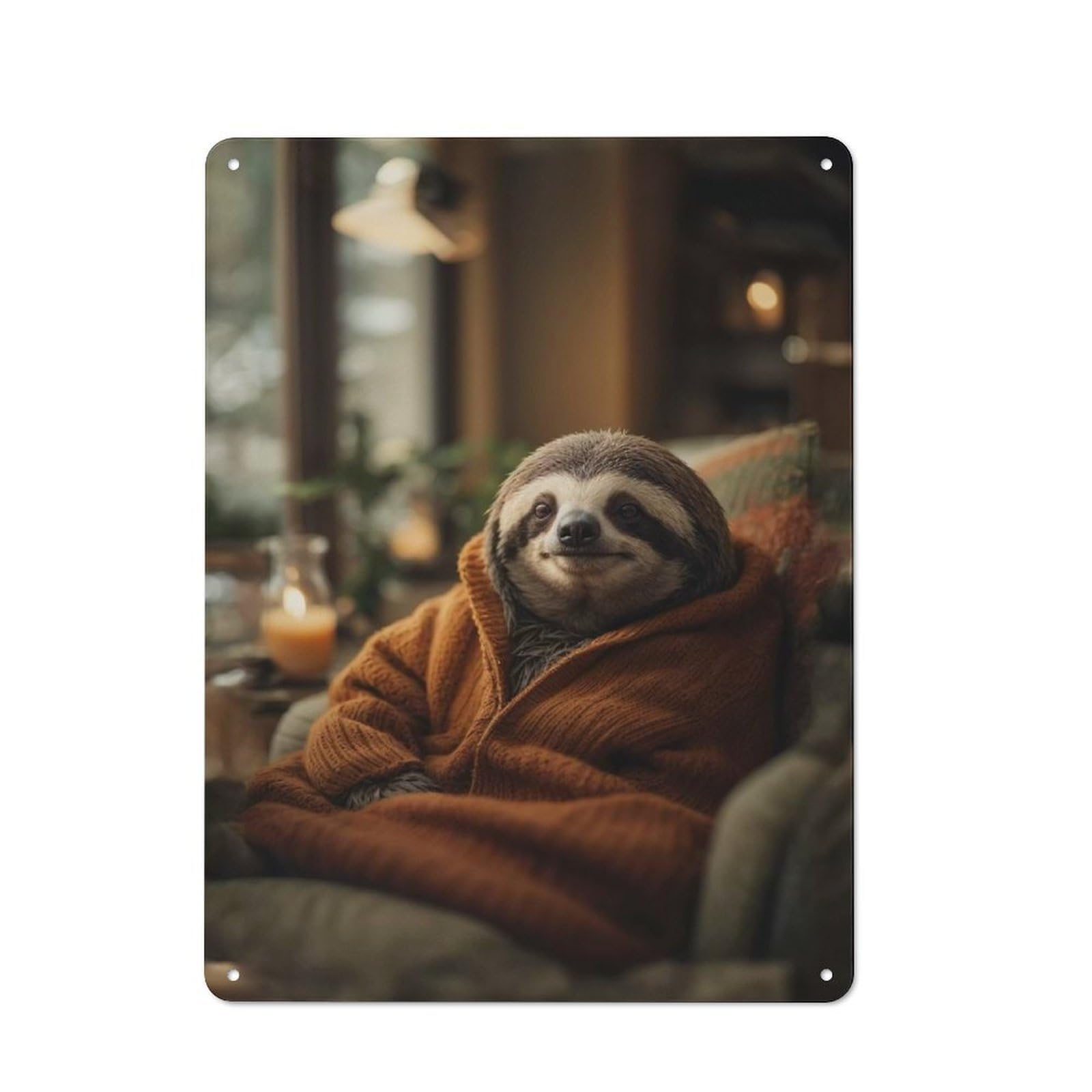 Junmoney Lazy And Cozy Sloth Metal Wall Sign 40X30cm Featuring For Café Or Restaurant, A Decorative Metal Sign For Cafés And Restaurants