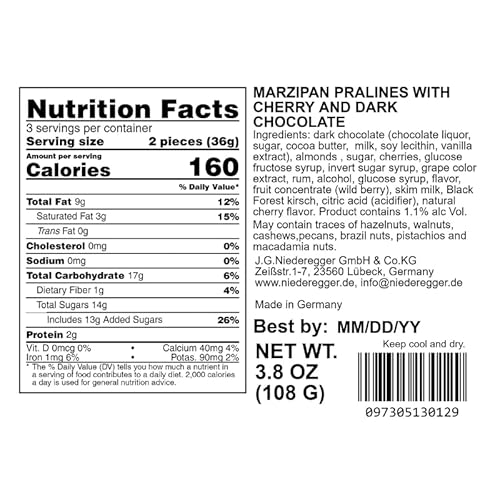 Niederegger "Cherry Loves Marzipan" Pralines Covered with Crisp & Dark Chocolate 108g / 3.8oz | 6 piece per Box | Deliciously Decadent: Premium, Handcrafted, Exquisite | Crafted in Germany since 1806 - Image 3