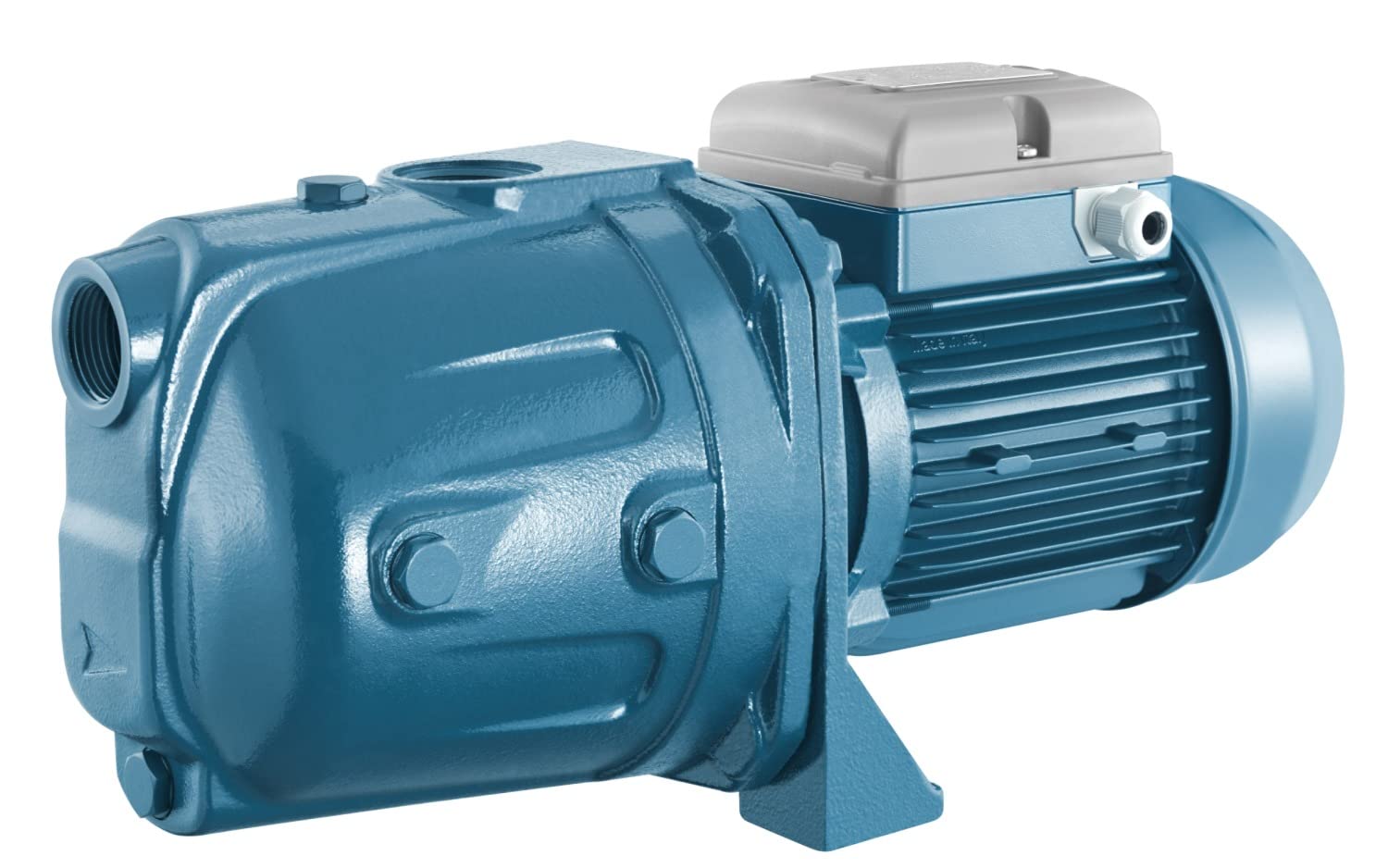 FORAS JA106N pump specification label showing model, flow, head, power, voltage, current, frequency, weight, and temperature limits.