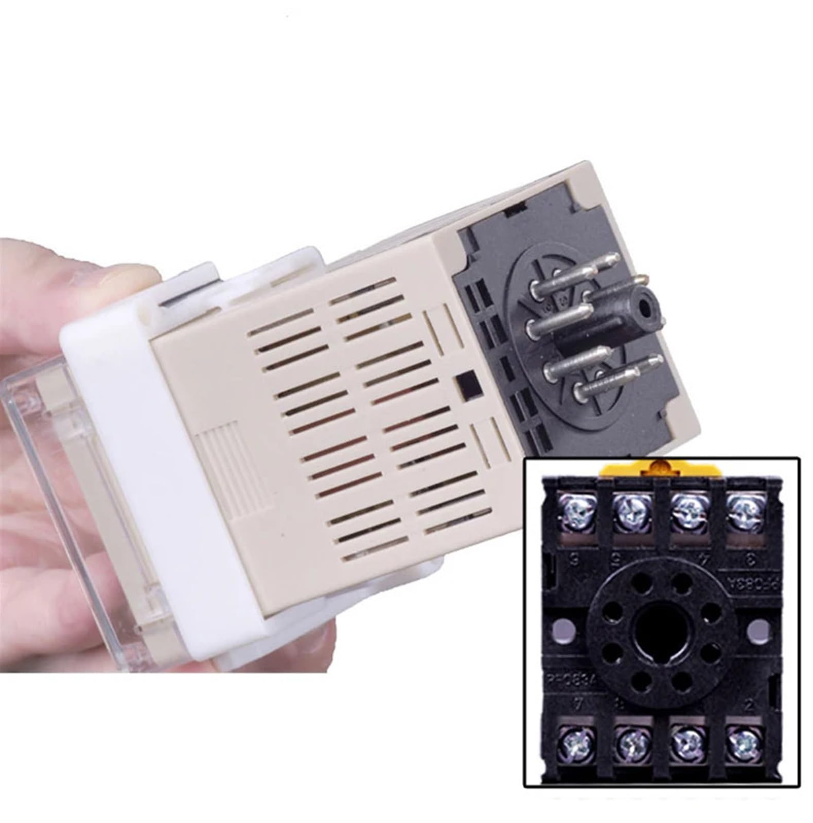Relè temporizzato con display digitale programmabile AC/DC 24v-240v DH48S-S con controllo del ciclo, doppio relè a ritardo con presa di base(AC220V)