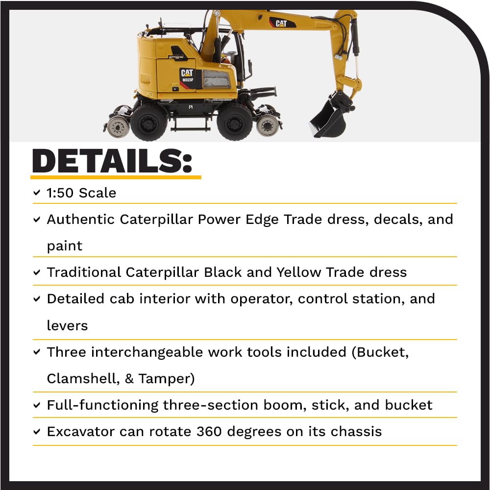 Diecast Masters 1:50 Model Cat M323F Railroad Wheeled Excavator, 85662