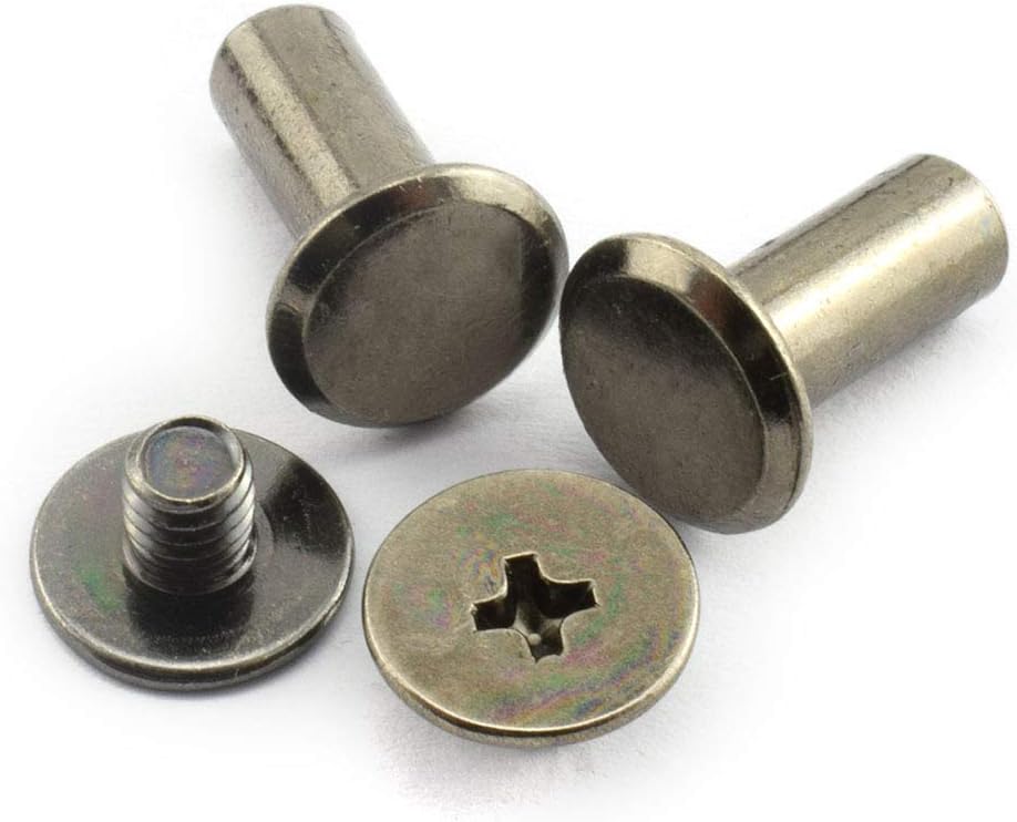 LQ Industrial 50pcs Chicago Screw Cross Head Phillips Drive Binding Screws Rivet Book Binding DIY Leather Craft Assembly Bolt 5x12mm Black
