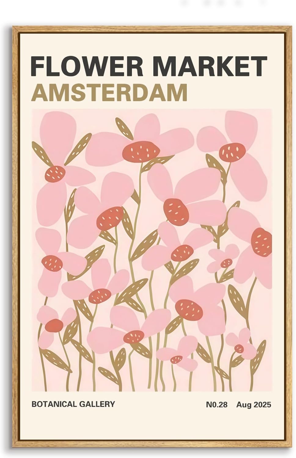 Qizee Framed Flower Market Canvas Wall Art, Danish Pastel Inspired Minimalist Abstract Colorful Painting for Bedroom Living Room Dorm Gallery - 16"x24" Natural Framed