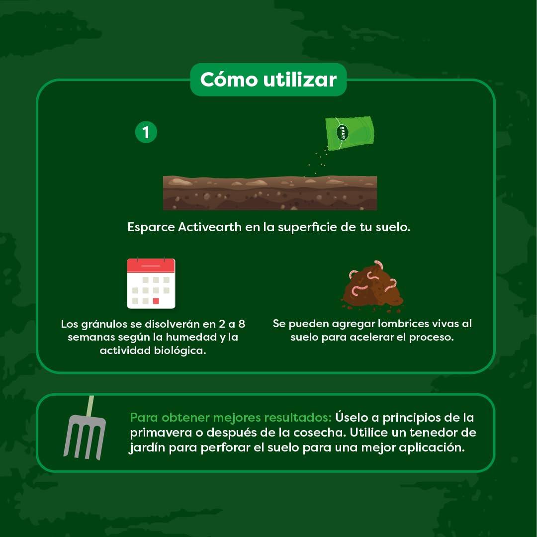 Envii Activearth - Fertilizante del Suelo, fomenta la Lombriz, Alternativa al Humus - 1.2kg - Cubre 60m2