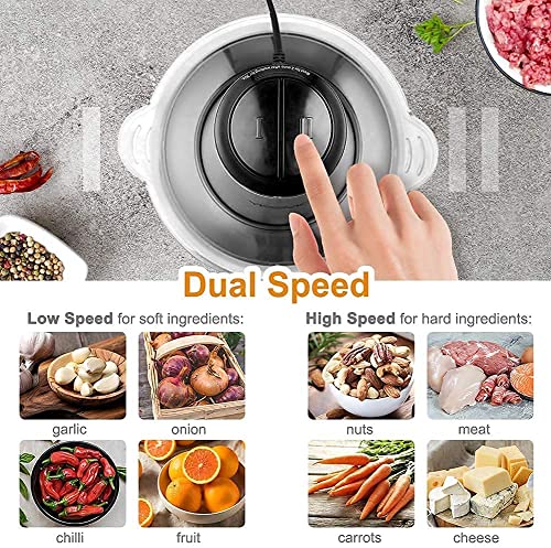 Image of Electric Chopper with Meat Grinder & Veggie Chopper - 300 W Meat Grinder with 4 Bi-Level Blades, Stainless Steel Mincer for Kitchen, Vegetable, Onion, Garlic, Salad, Baby Food, Fruit, Nuts