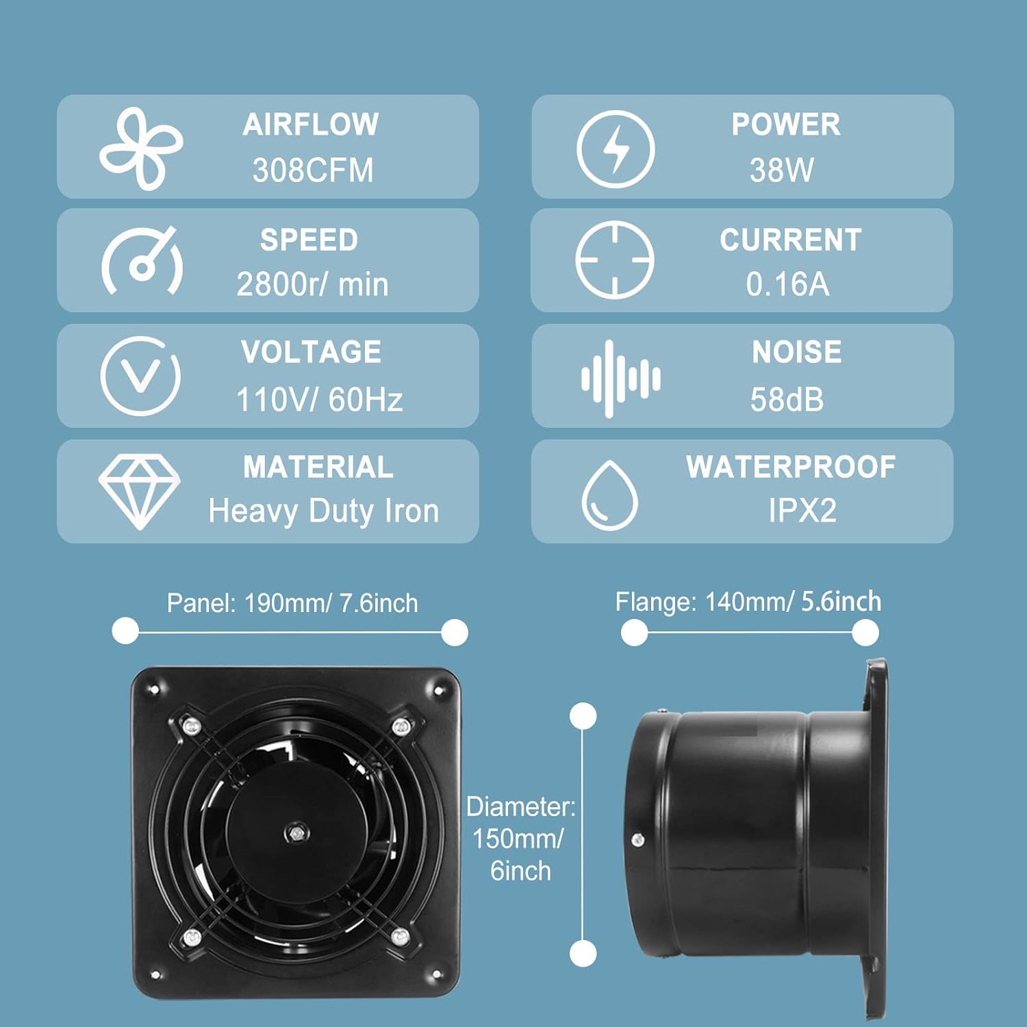 Buy Exhaust Fan, 308CFM High Airflow Bathroom Kitchen Exhaust Fan with