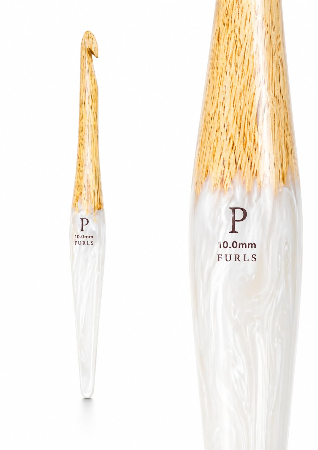 Furls Crochet Hook, Streamline Resin Fusion in Mango + White, Ergonomic Handle Crochet Hooks 7" (Fusion, I - 5.50MM)