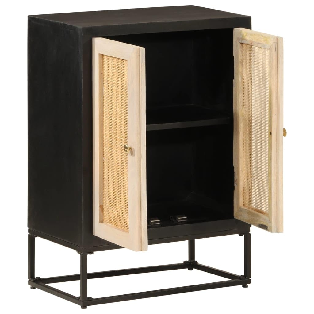 Credenza nera in legno di mango massiccio e ferro 55x30x76 cm