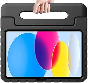 Kinder Tablethoes met Handvat Zwart Geschikt voor Apple iPad 11 (2025) A16 / 10.9 (2022) - Tablethoes Kindvriendelijk - Beschermhoes voor Kinderen - Shockproof - met Standaard - Tegen Vallen