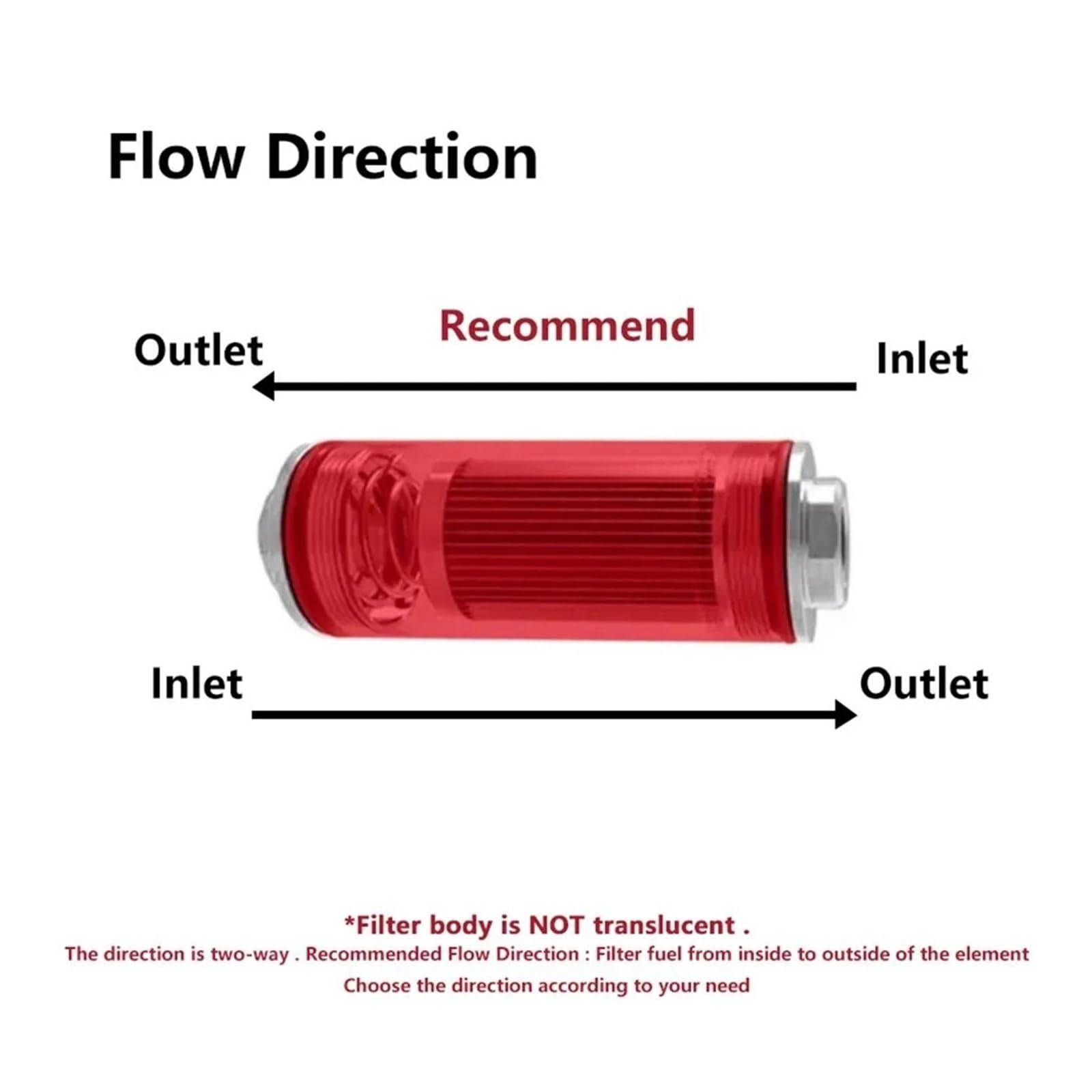 Filtro de combustible en línea 50 mm y 100 micras con soporte montaje aluminio, llave adaptador universal 6AN/8AN/10AN, lavable, negro/rojo(Red)