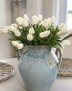 Beferr White Tulips Artificial Flowers 18Pcs Faux Silk Tulip Real Touch Tulip Fake Flowers Bouquets Arrangements for Mother's Day Easter Spring Flowers Gifts Home Table Decor