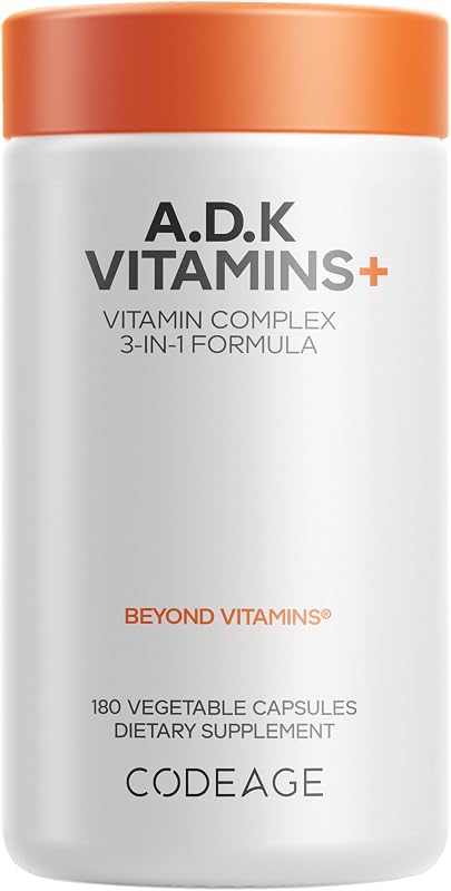 Codeage ADK Vitamins, D3 5000 IU, K1 & K2 MK4 MK7, 180 Capsules | NSF Certified - Vitamins ADK Supplement with Vitamin A, D3 5000 IU, K1 and K2 (MK-4 and MK-7). Six-month supply.