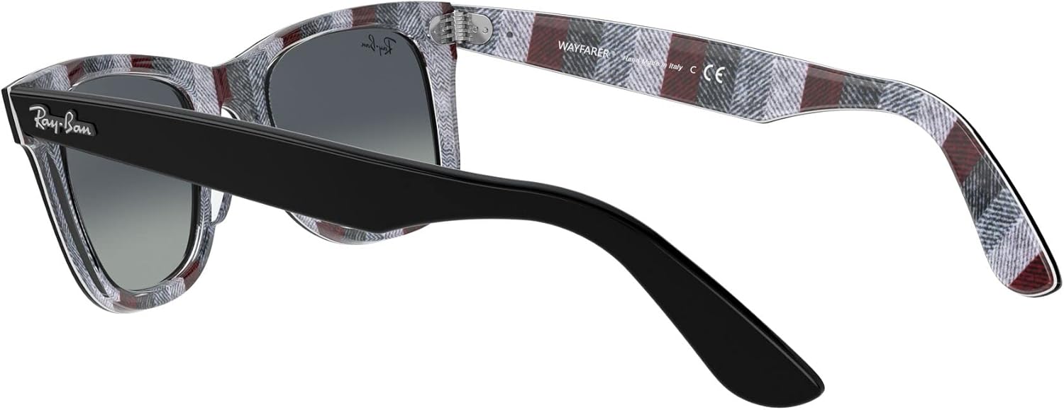 Ray-Ban RB2140 Original Wayfarer Gradient Sunglasses Black on Chevron Grey/Burgundy/Light Grey Gradient Blue 50 Millimeters