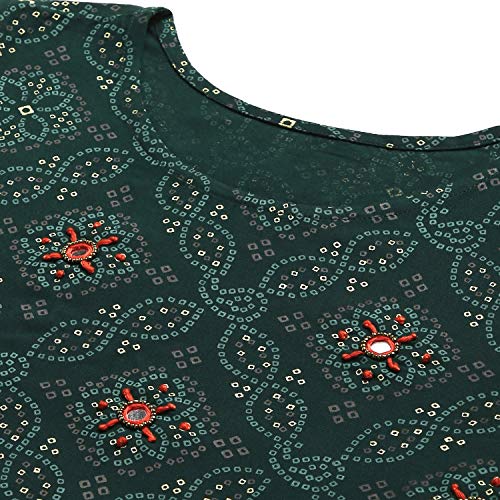 Image of Stylum Women's Printed Rayon Flared Kurta Dupatta Set (Nodegreenkdset34 Dark Green, XS)