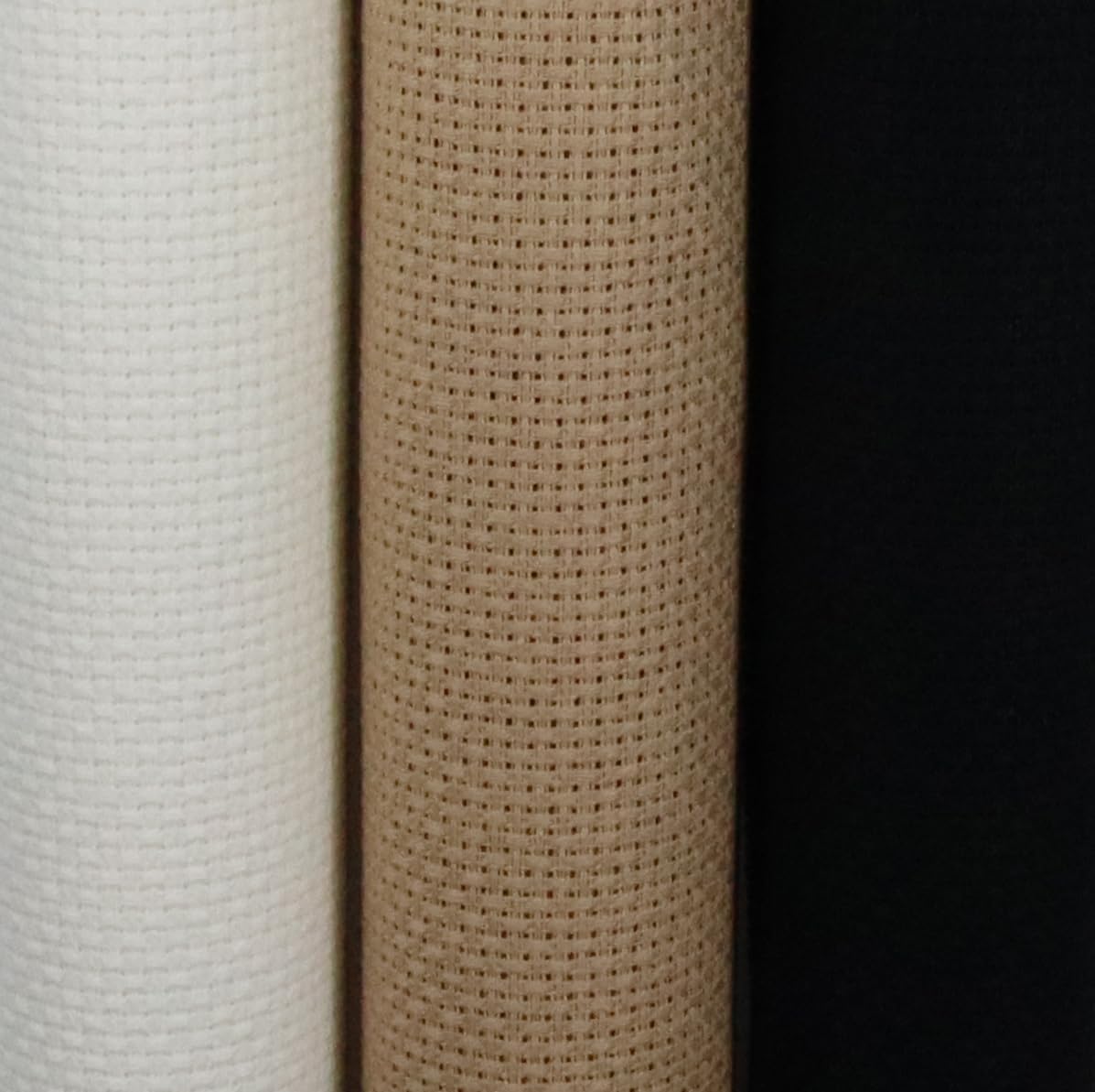 KCS 3 pc of 15" x 18"(38cmx45cm) 14 Count Cross Stitch Cotton Aida Cloth Needlework Rolled Fabric Box,14CT,Antique White+Khaki+Black