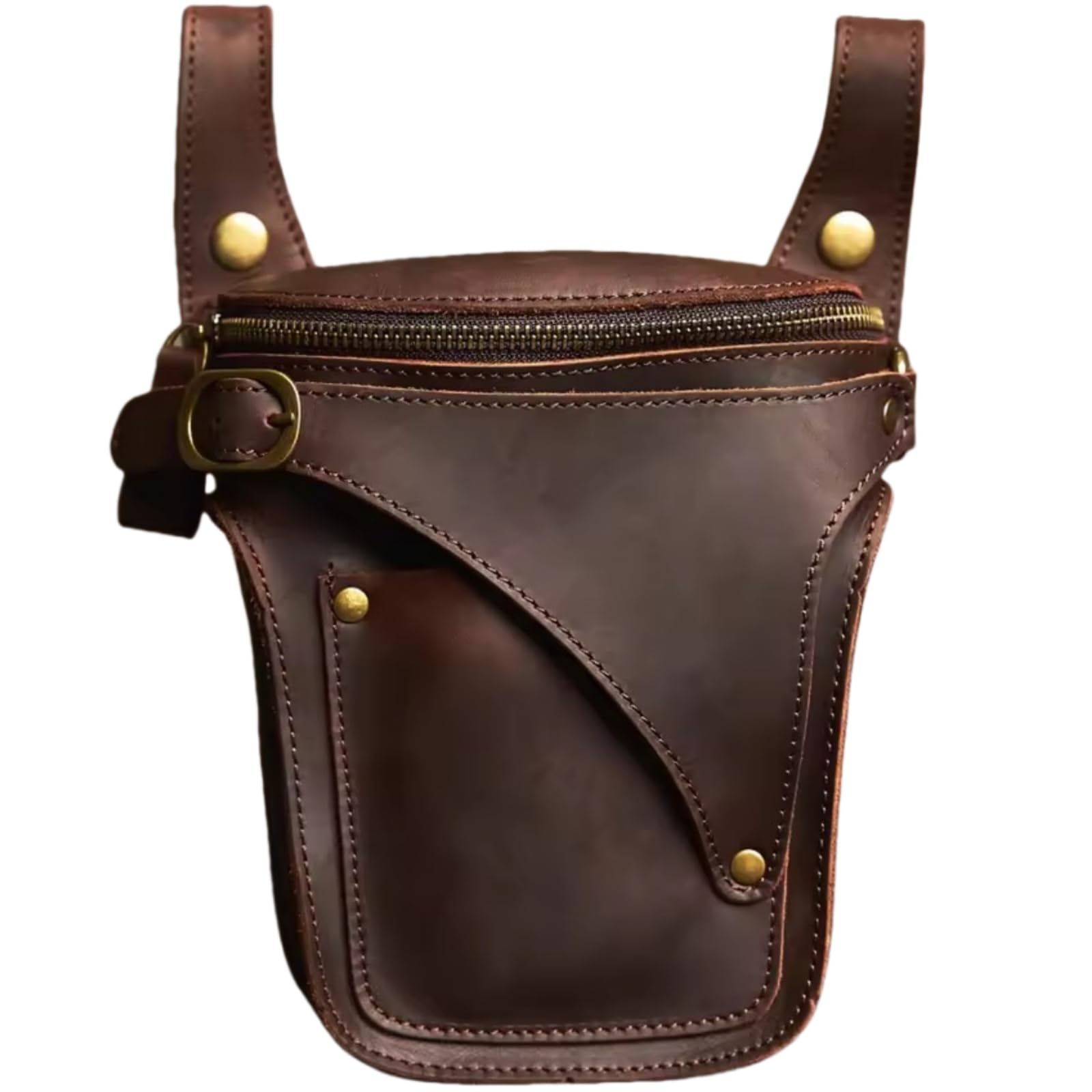 Leder Herren Hüfttasche Casual Gürteltasche Handytasche Leder Fanny Pack Vintage Motorradtasche (Coffee)