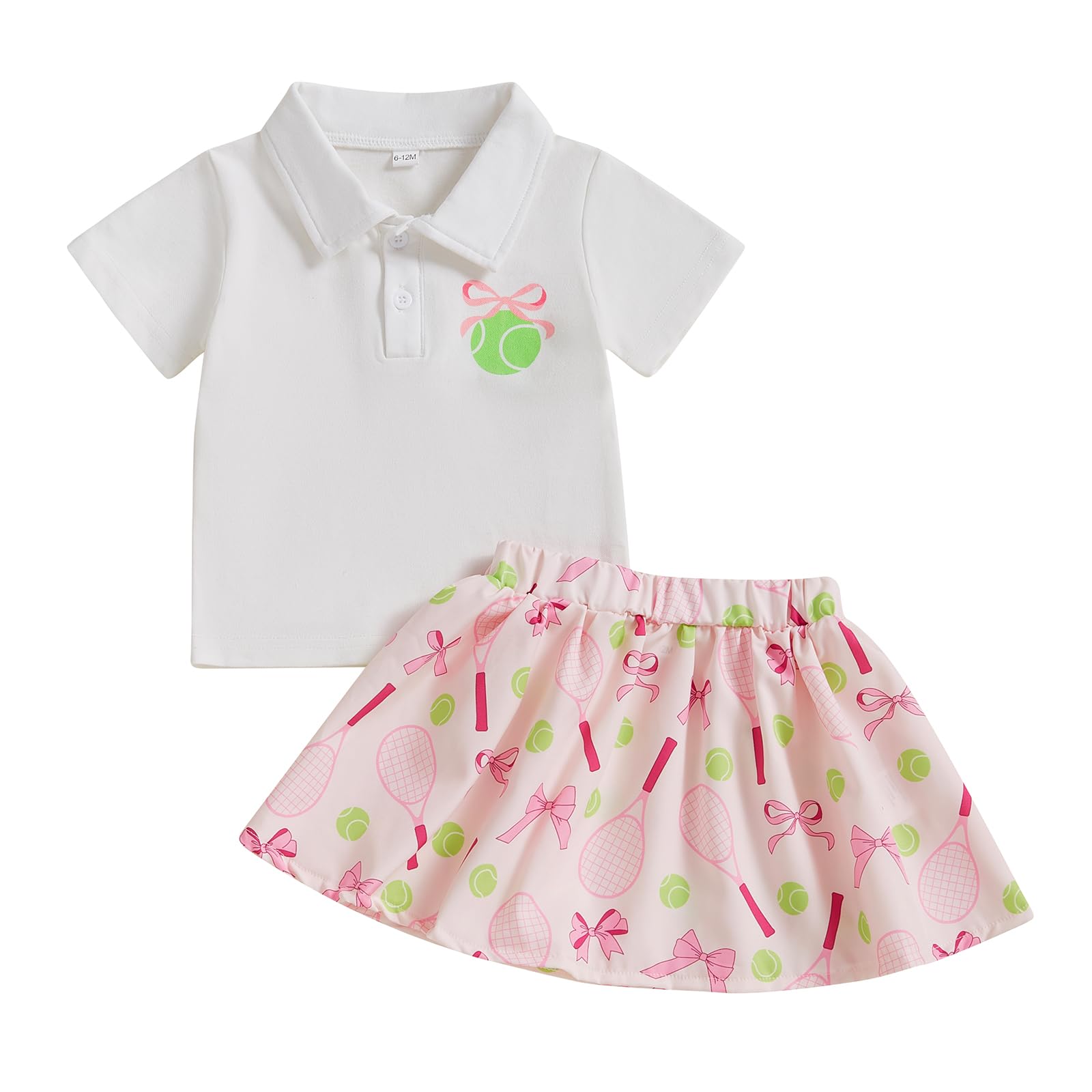 MAINESAKA Toddler Girl Golf Outfit Baby Tennis Skirt Outfit Short Sleeve Polo Shirt Top Pleated Skirt 2 Piece Summer Clothes (C-White, 18-24 Months)