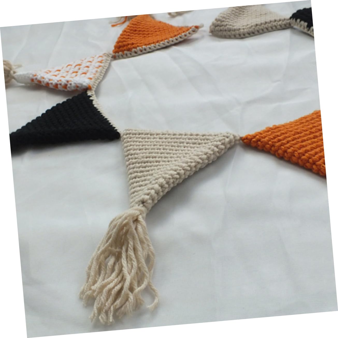 Abaodam 3 Piezas banderín empavesado de crochet de algodón triángulo guirnalda del empavesado decoración pared decoración de pared pancartas del empavesado de algodón