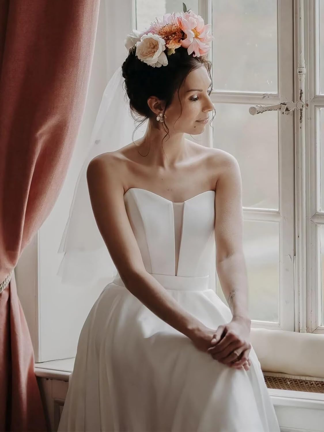 Tea Length Wedding Dress for Bride 2025 Strapless Satin Prom Dress Simple Wedding Party Gowns with Pockets