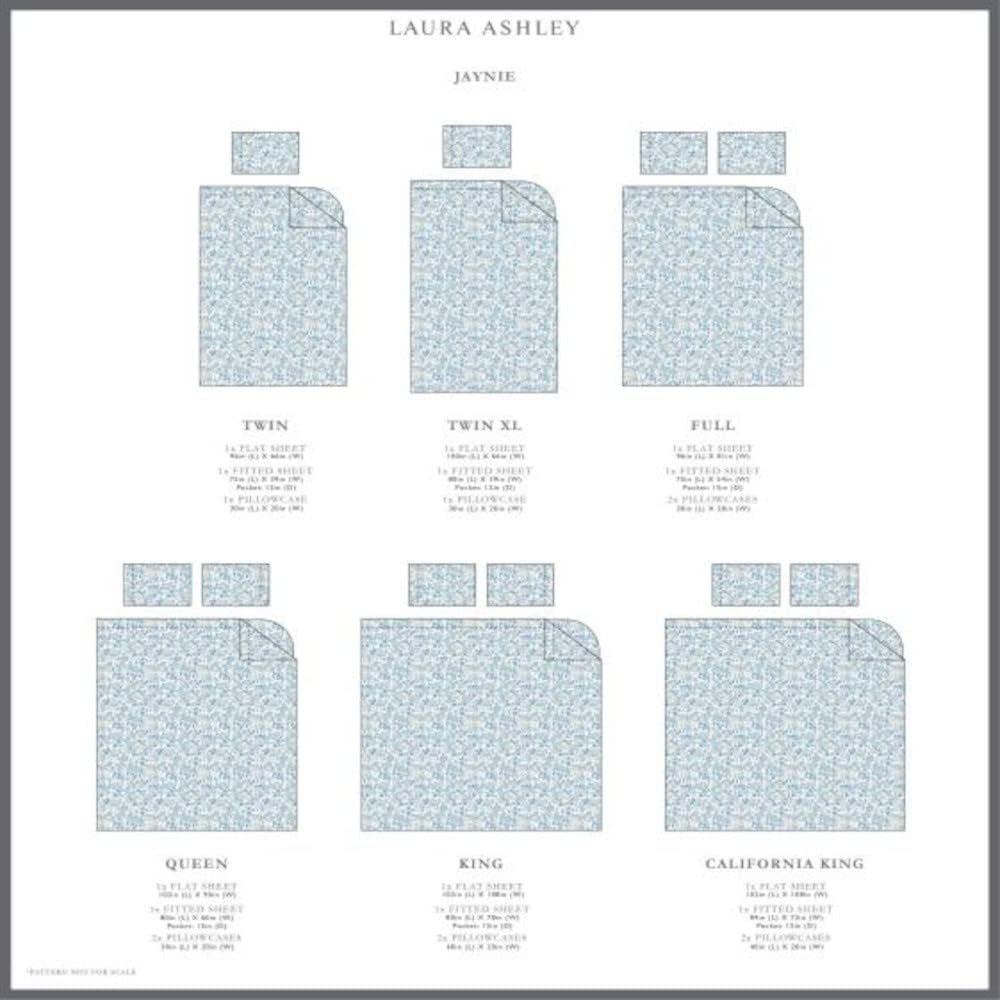 Laura Ashley - Queen Sheets, Cotton Percale 6-Piece Bedding Set, Crisp & Cool Home Decor (Jaynie Pastel Blue, Queen) - Image 6