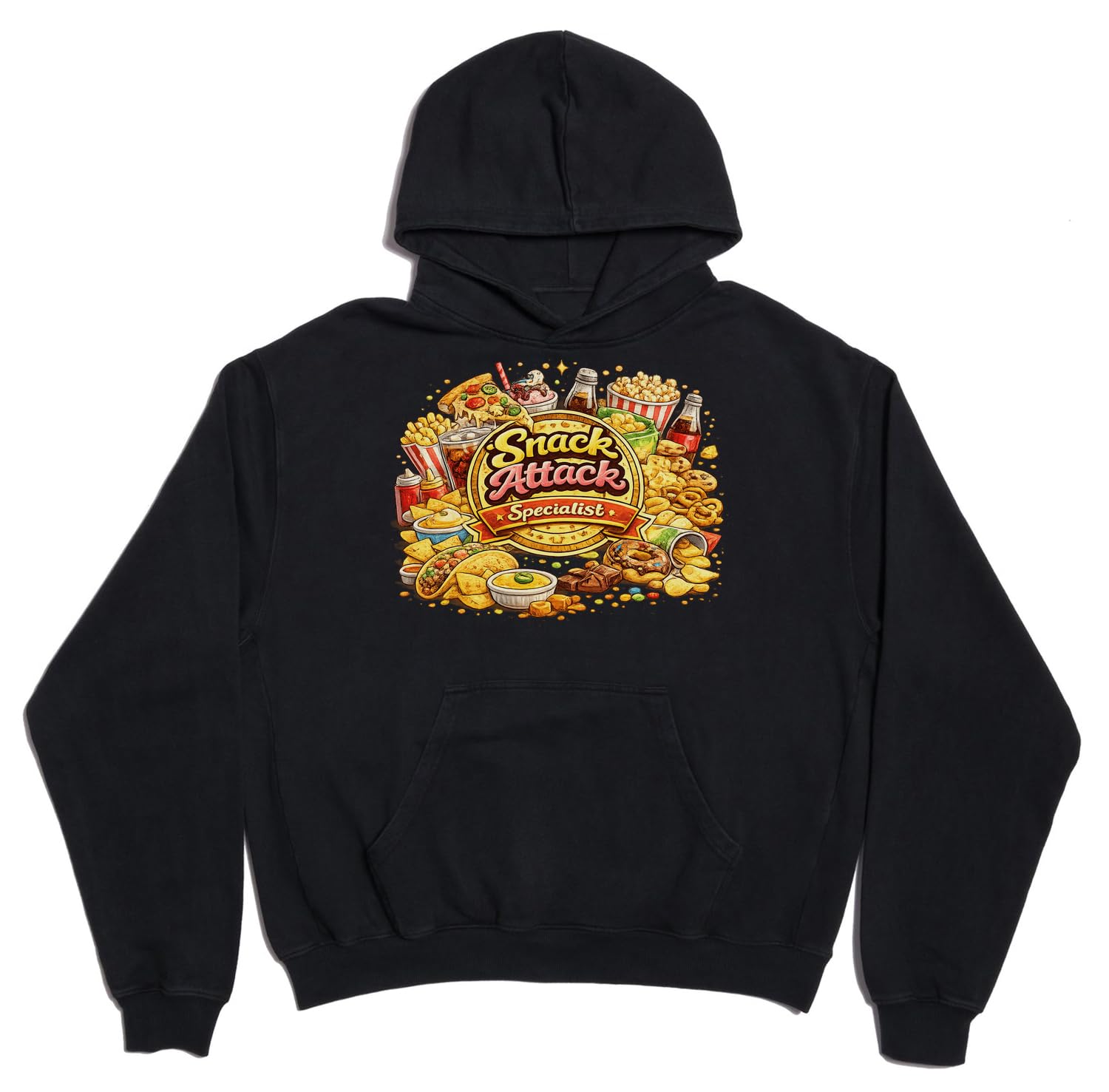 Pyszny asortyment popularnych przekąsek unisex oversize ciężka mieszanka bawełny bluza z kapturem czarna