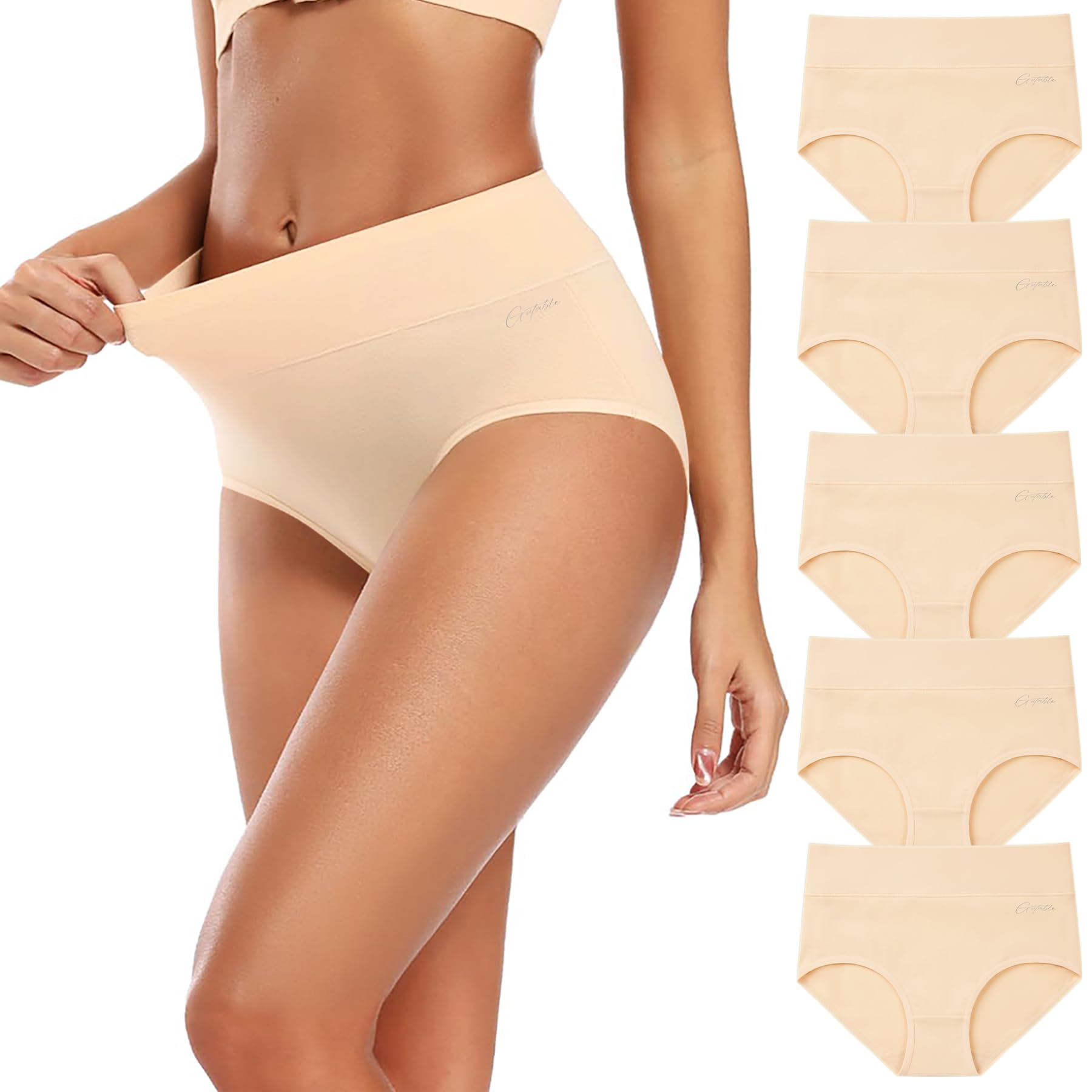 Gutable Unterhosen Damen 5er Pack–Hohe Taille Baumwolle Slips, Stretch & Atmungsaktive Panties, Weiche Unterwäsche für Frauen (Gr.S-3XL)