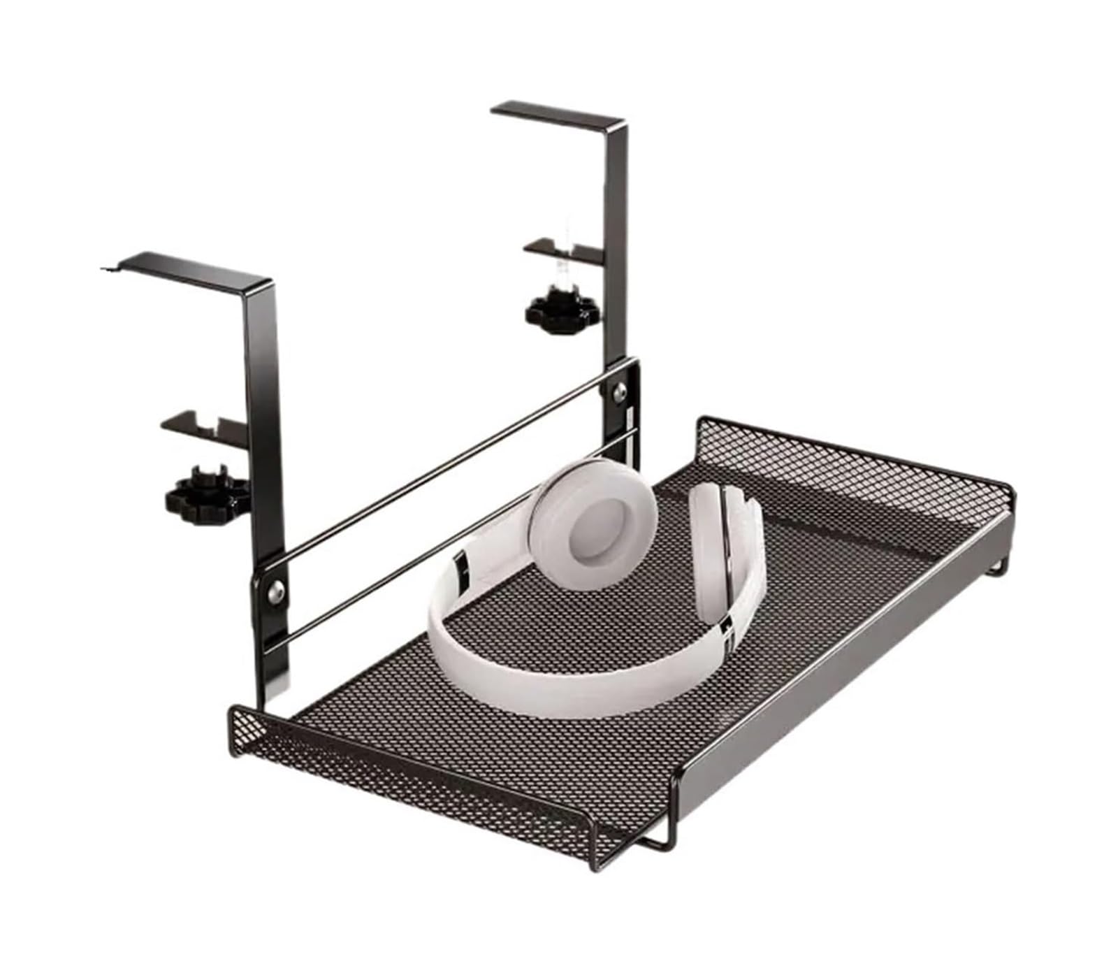 Vassoio for la gestione dei cavi sotto scrivania in metallo | Home Office L&S in bianco e nero: spazio for riporre e organizzare i cavi sotto la scrivania(Adjustable-l-black)