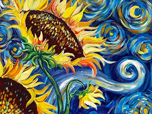 DIY 5D Diamond Painting Kits Full Drill Sunflowers Starry Sky Paint with Diamonds Embroidery by Numbers Cross Stitch Rhinestone Art Craft for Home Wall Decor 12x16 inch