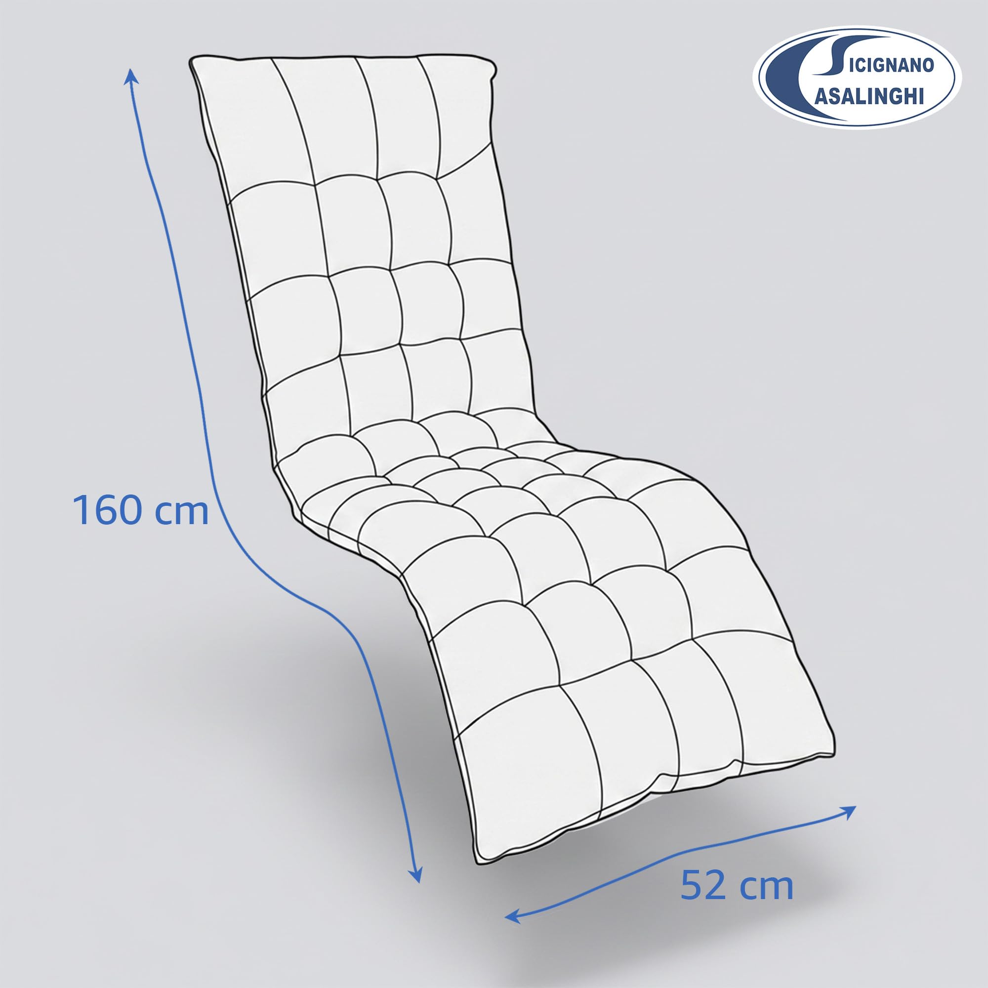 Sicignano Set 2 Cuscini per Sdraio Zero Gravity 160x52 cm Blu, Cuscini Trapuntati per Relax Esterno con Imbottitura Ergonomica, Supporto Ottimale Schiena e Collo Giardino