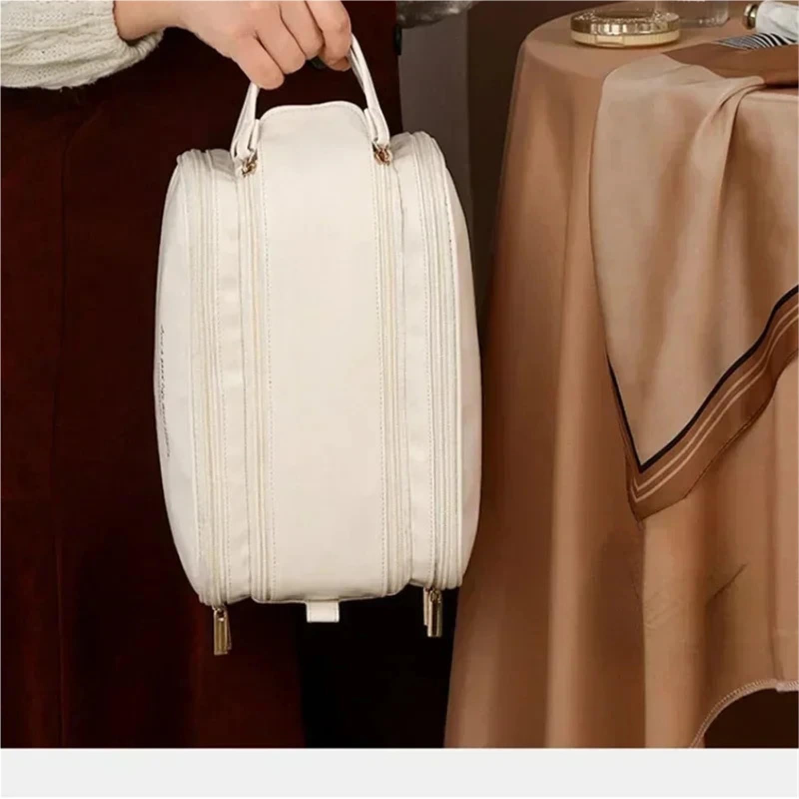 Borsa for Il Trucco per i Viaggi | Doppia cerniera portatile multifunzionale in pelle PU di grande capacità(Black)