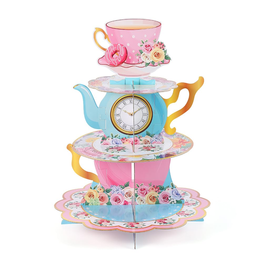 KINMRIS 1 Pack Cupcake Stand 3-Tier Rounded Edge Cake Stand, Cardboard Cake Stand, Birthday Party SUPPLIES TIER 3 Tier (Exquisite afternoon tea)