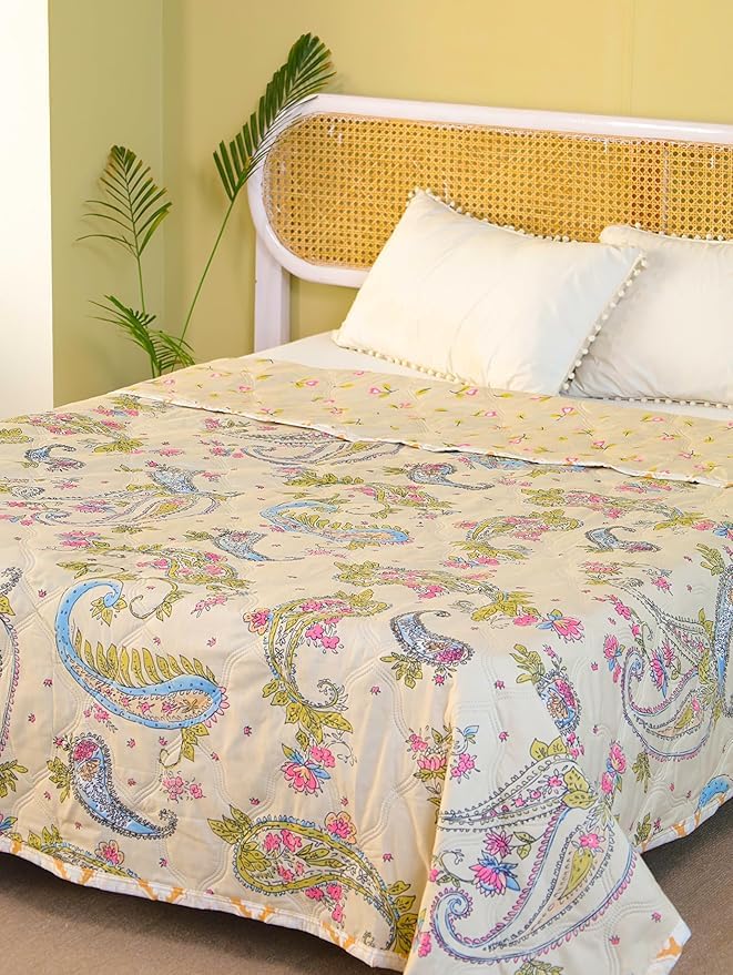 Image of MITUL AC Comforter for Double Bed Or Single Bed Ultrasoft AllSeason Polyster Dohar Duvet Light Wight (Cream Color Design, Double Bed)