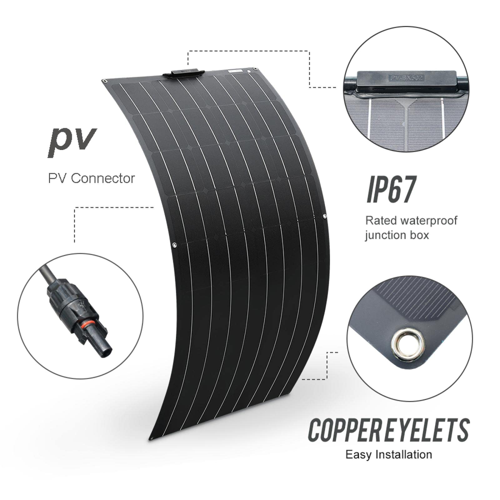 Pannello Solare Monocristallino Flessibile da 150 W Kit Caricabatteria per Celle Solari da 12 V Regolatore Fotovoltaico da 30 A Auto Barche Marine Camper 600 Wkit (600 W)