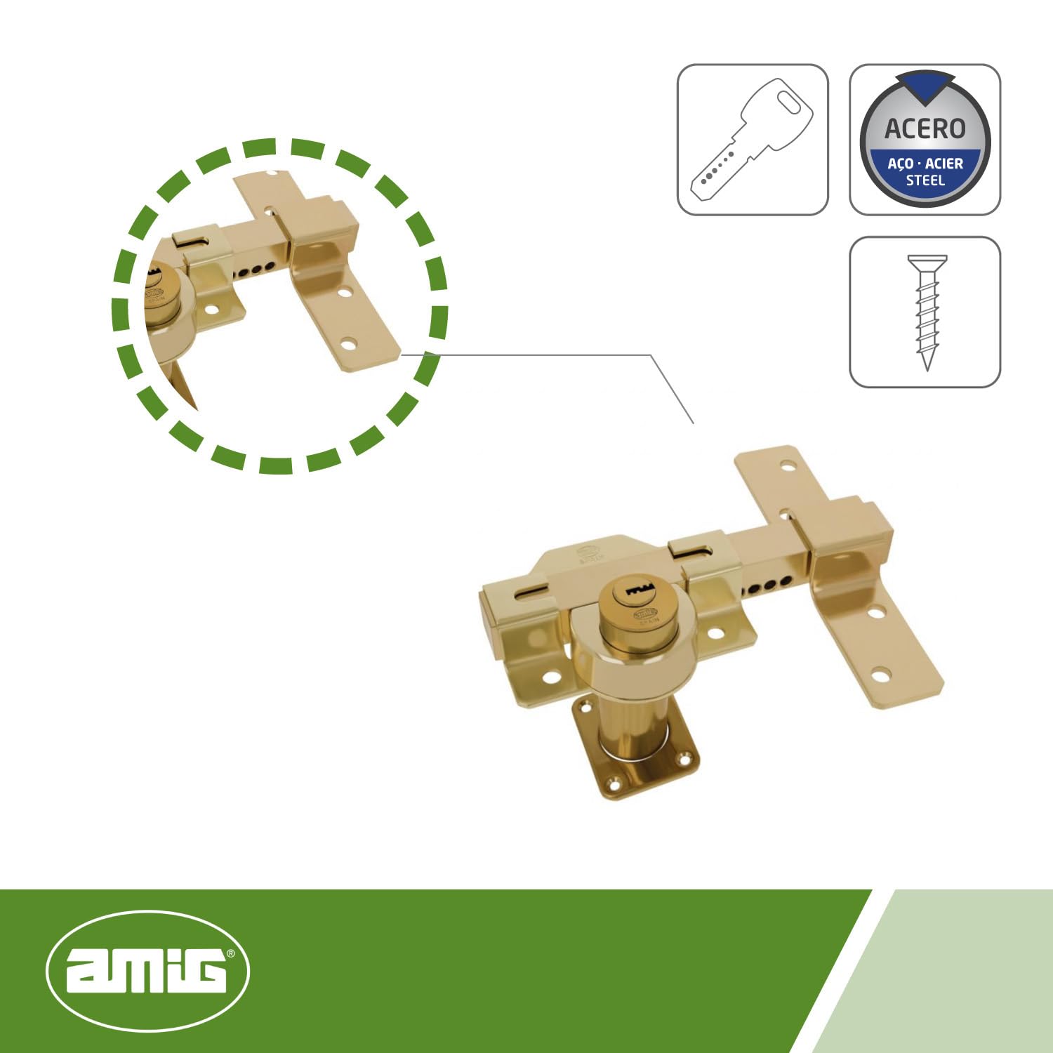 Amig, Door Security Bolt Surface Mounted Lock with Round Cylinder Inside and Outside Mod. 4, Key Lock, 88 x 153 mm - Image 3