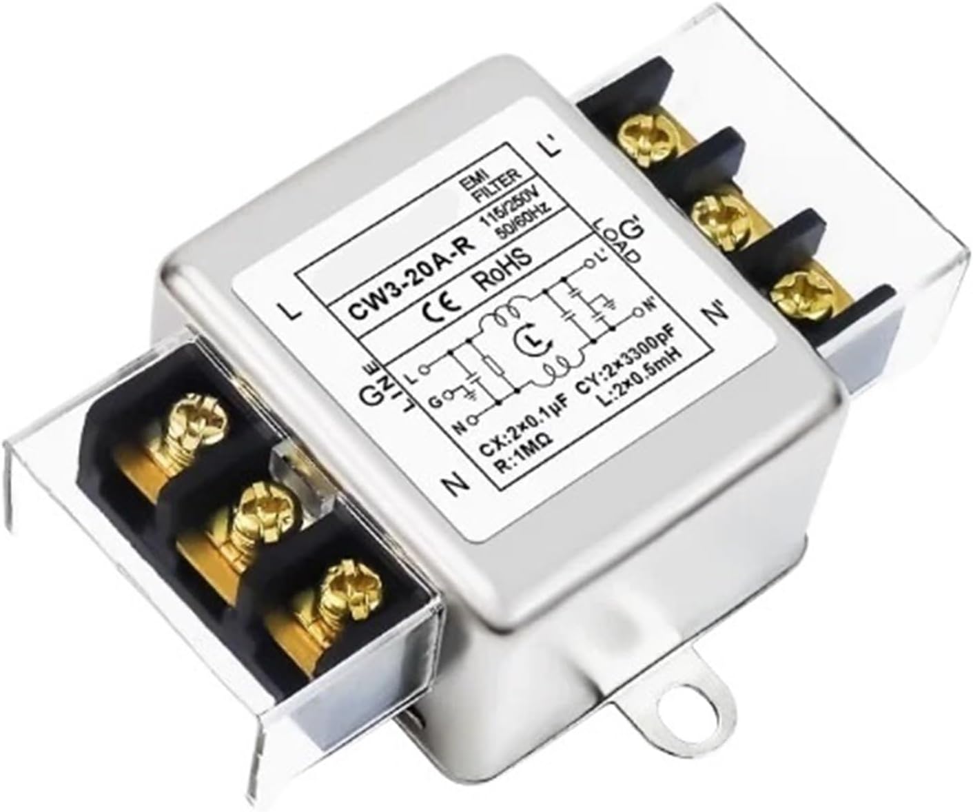 1pcs CW3-20A-R Anti-Interference Power Filter AC220V EMI Circuit Audio Purifier Dual Terminal Desktop