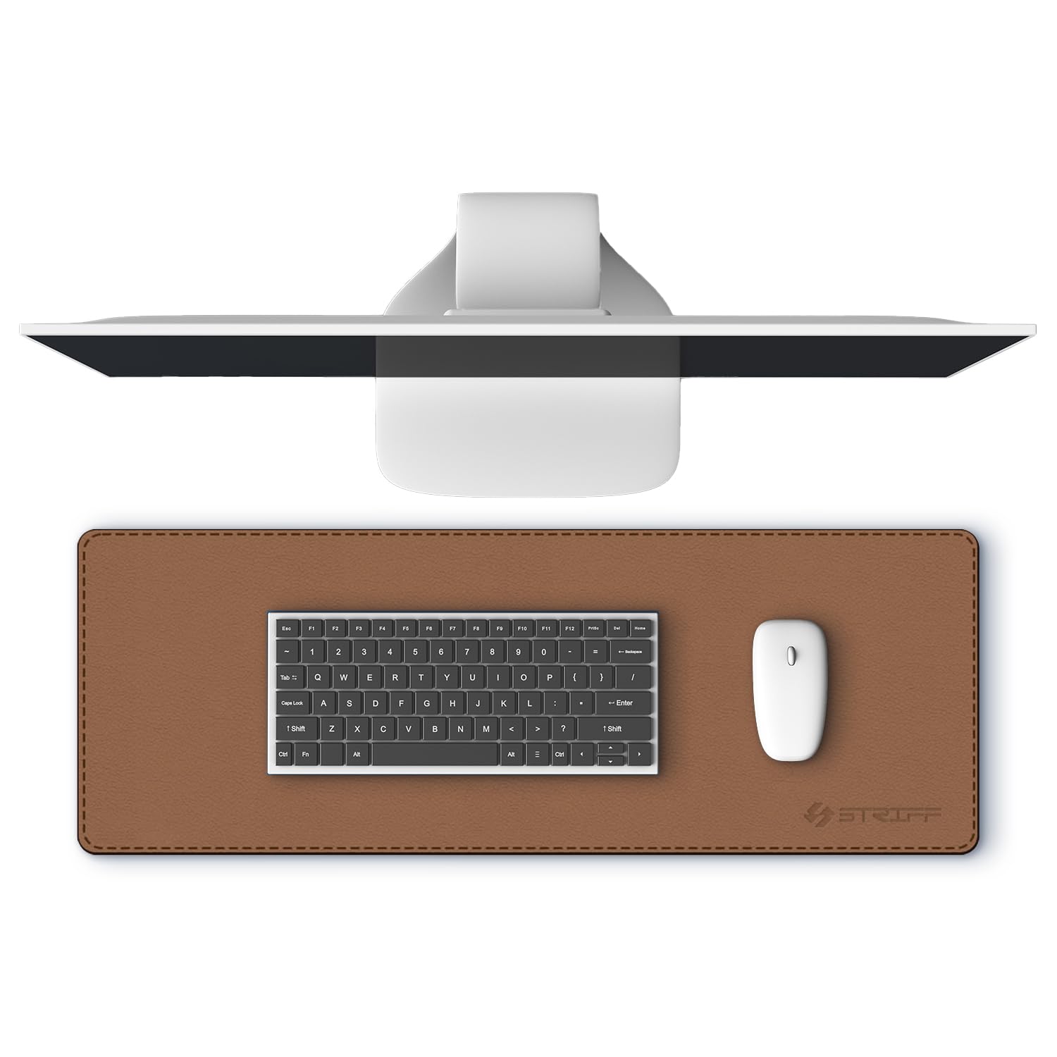 striff desk pad protector, mouse pad, office desk mat, non-slip pu leather desk blotter, laptop desk pad, waterproof desk writing pad for office and home (brown-black)