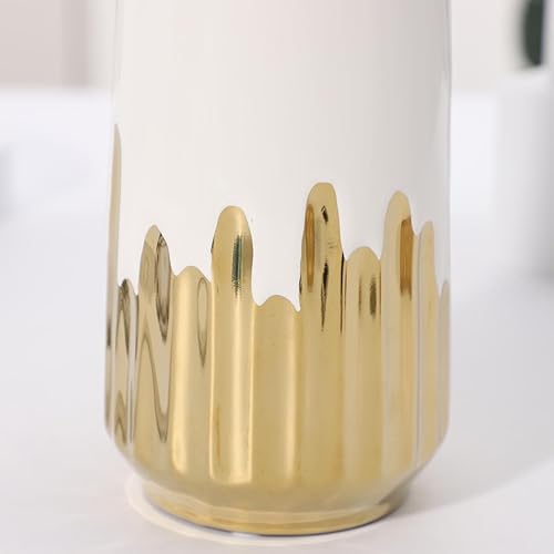 Miniatura 8 de White Gold Vase Ceramic Vase Home Decor Living Room TV Cabinet Hydroponic Flowers White and Gold Vase for Living Room, Hotel, Study Center Setting